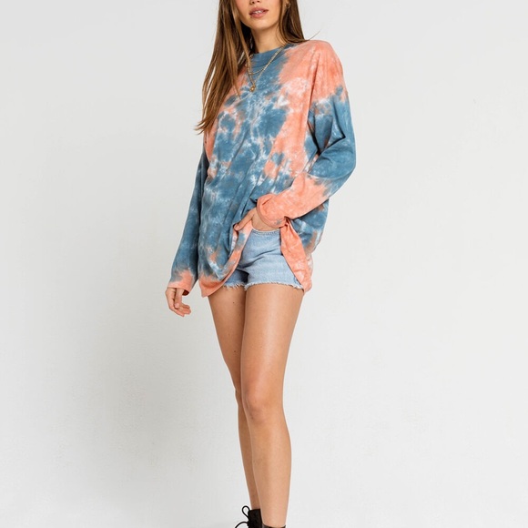 Free People Oversized Tie Dye Pink Blue Tee Shirt - Picture 16 of 16